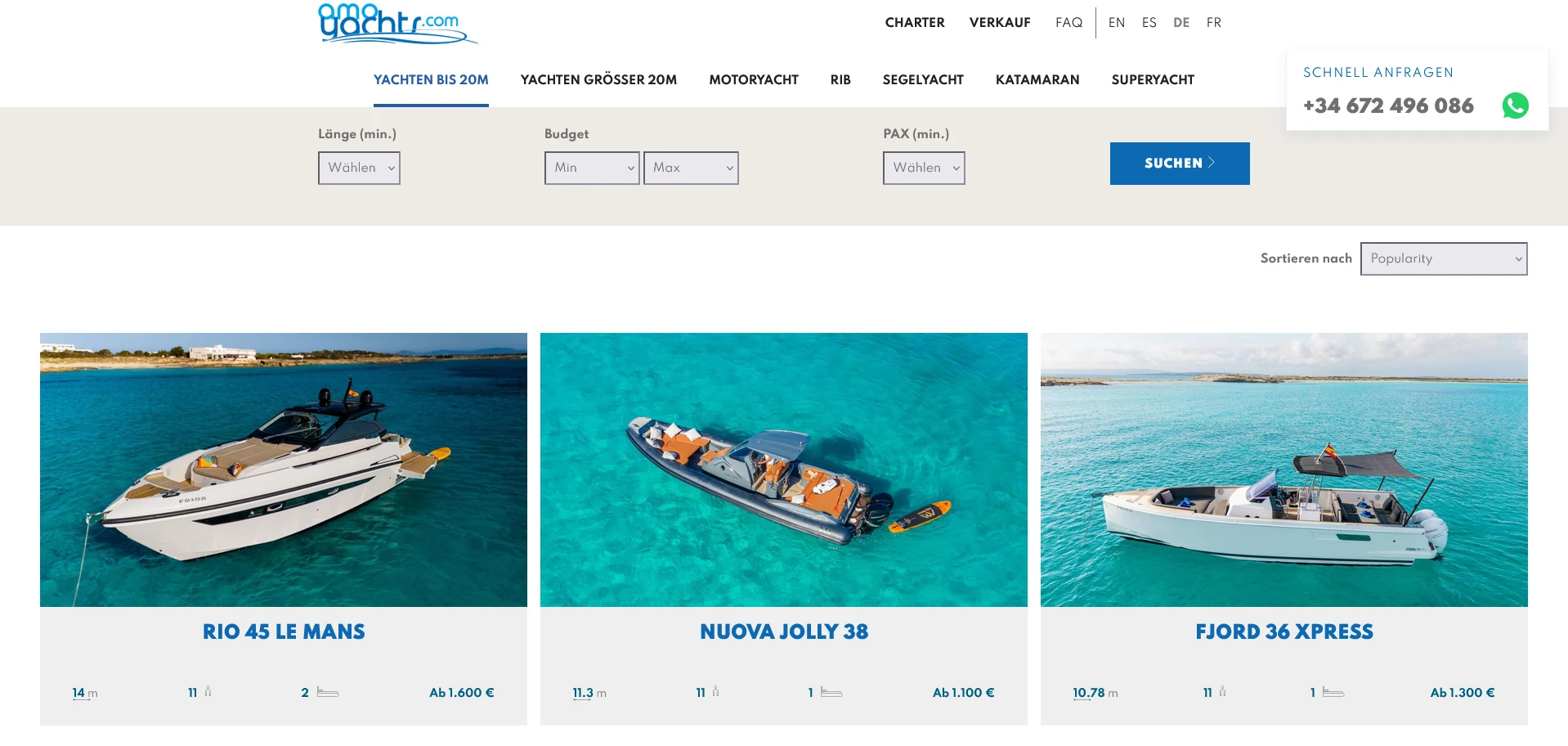AMOYACHTS website: yacht selection and filters