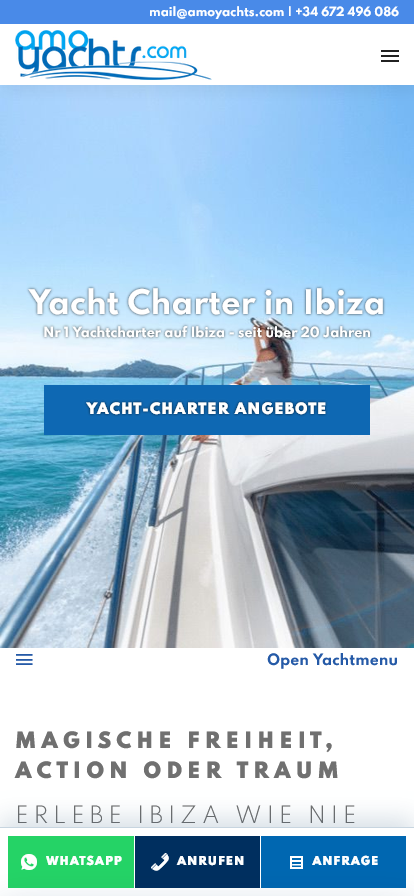 AMOYACHTS Website auf einem mobilen Bildschirm