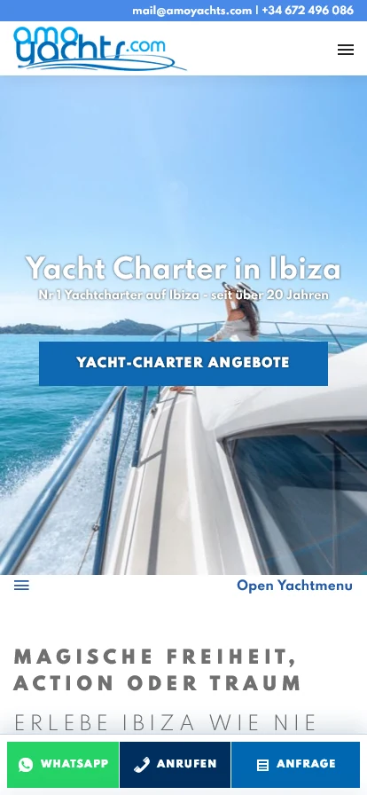 AMOYACHTS website: mobile homepage